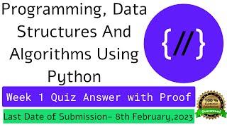 NPTEL: Programming , Data Structures and Algorithms Using Python Week 1 Quiz answer with proof(100%)